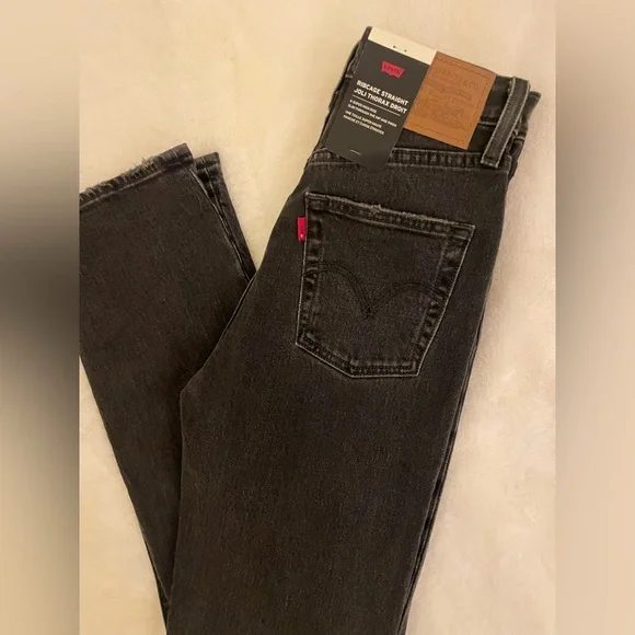 Levi's Ribcage Straight Joli Thorax Droit Button Fly Dark Black Wash Jeans NWT - Picture 15 of 16
